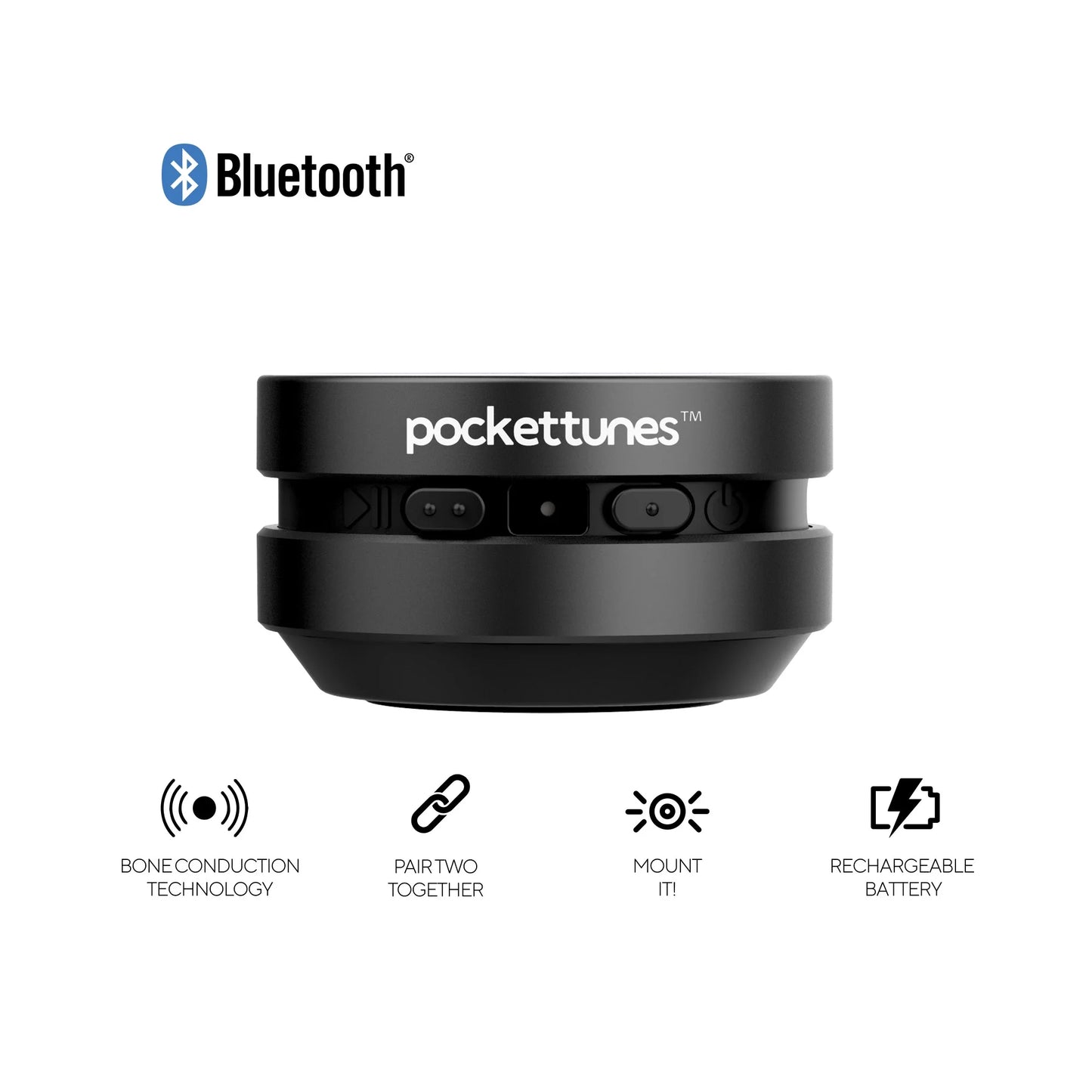 Bone Conduction Instant Mini Speakers with Bluetooth Wireless Technology, Pack of 2 (Black)