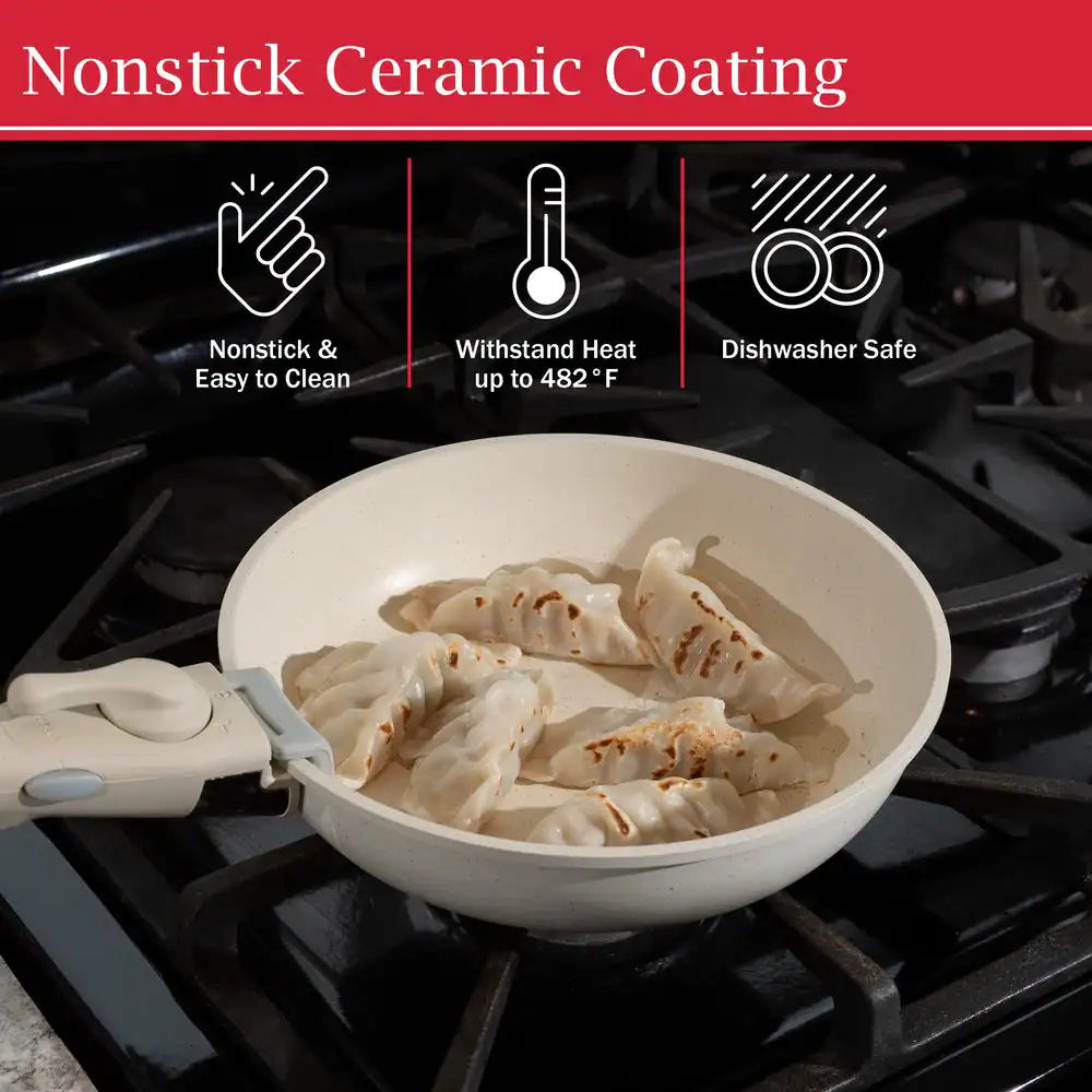 8-Piece Aluminum Cookware Set with Handle in Cream