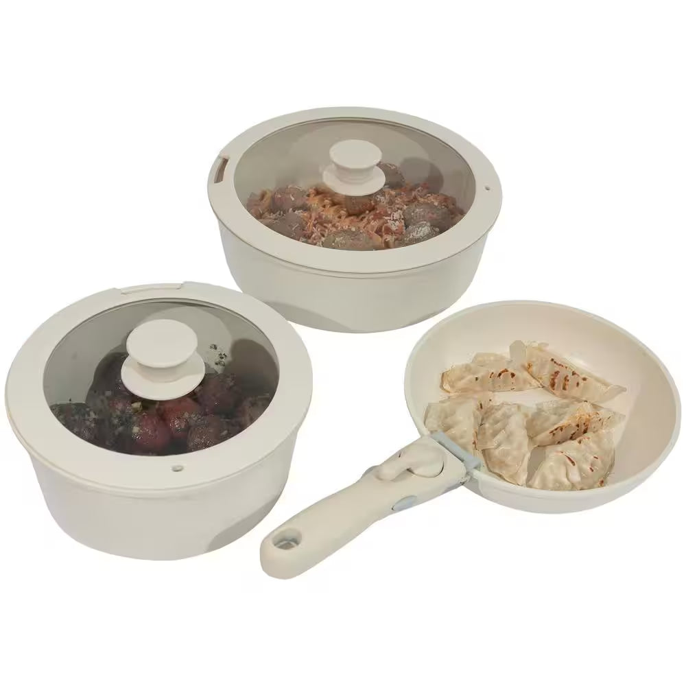 8-Piece Aluminum Cookware Set with Handle in Cream