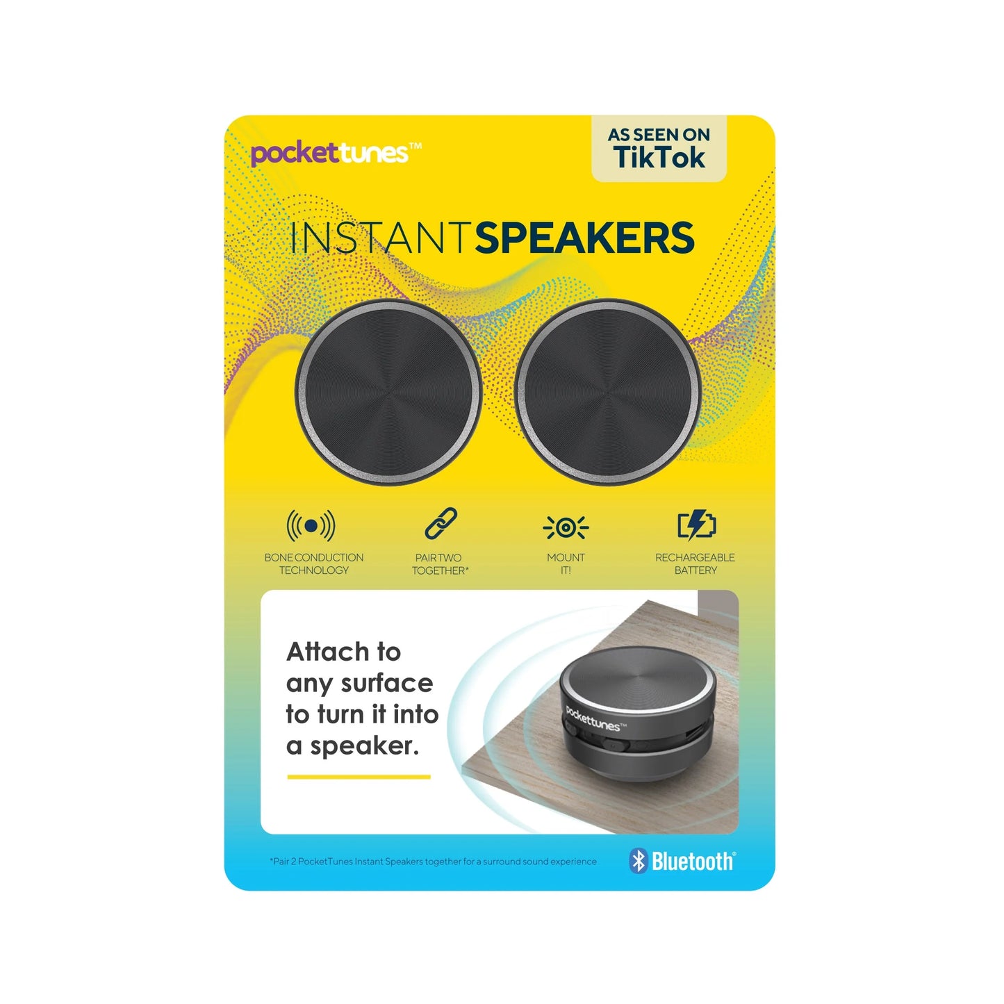 Bone Conduction Instant Mini Speakers with Bluetooth Wireless Technology, Pack of 2 (Black)