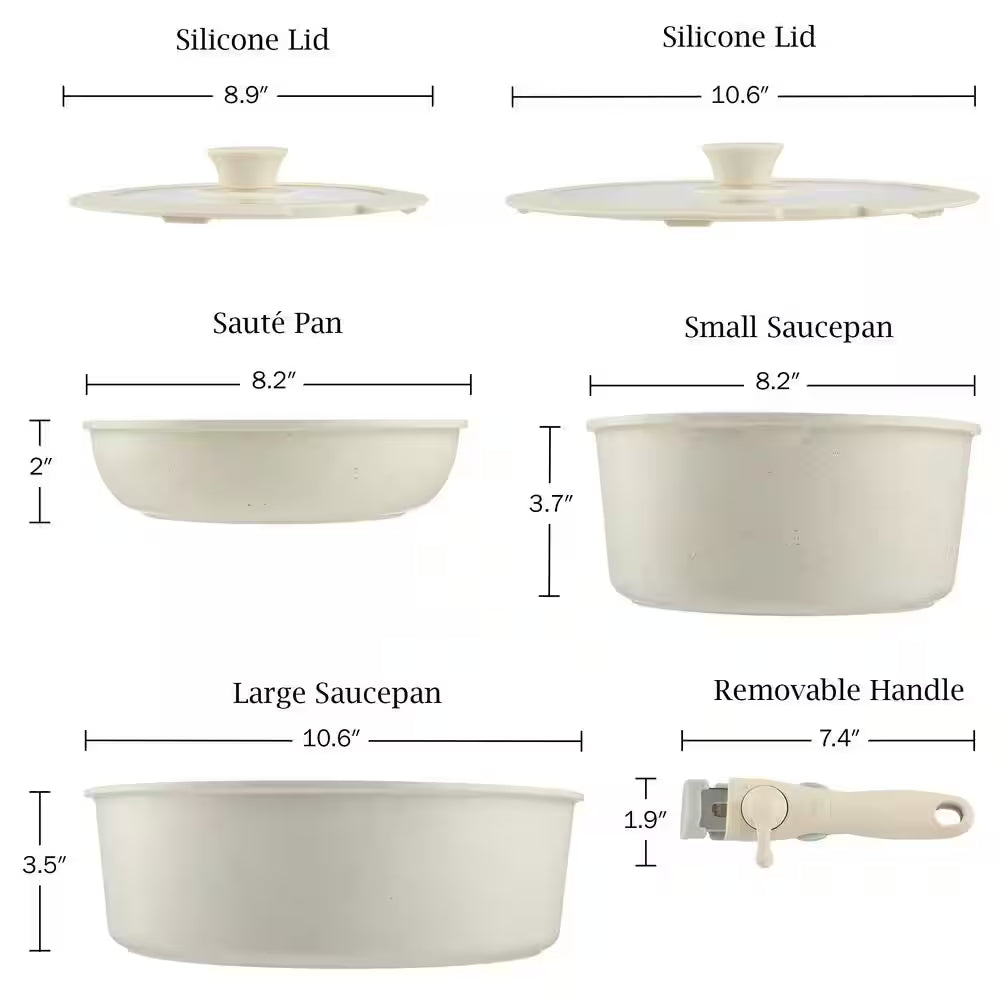 8-Piece Aluminum Cookware Set with Handle in Cream