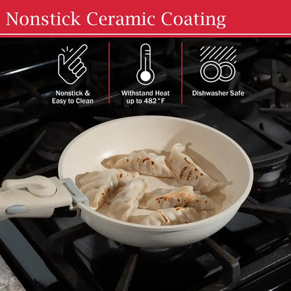8-Piece Aluminum Cookware Set with Handle in Cream