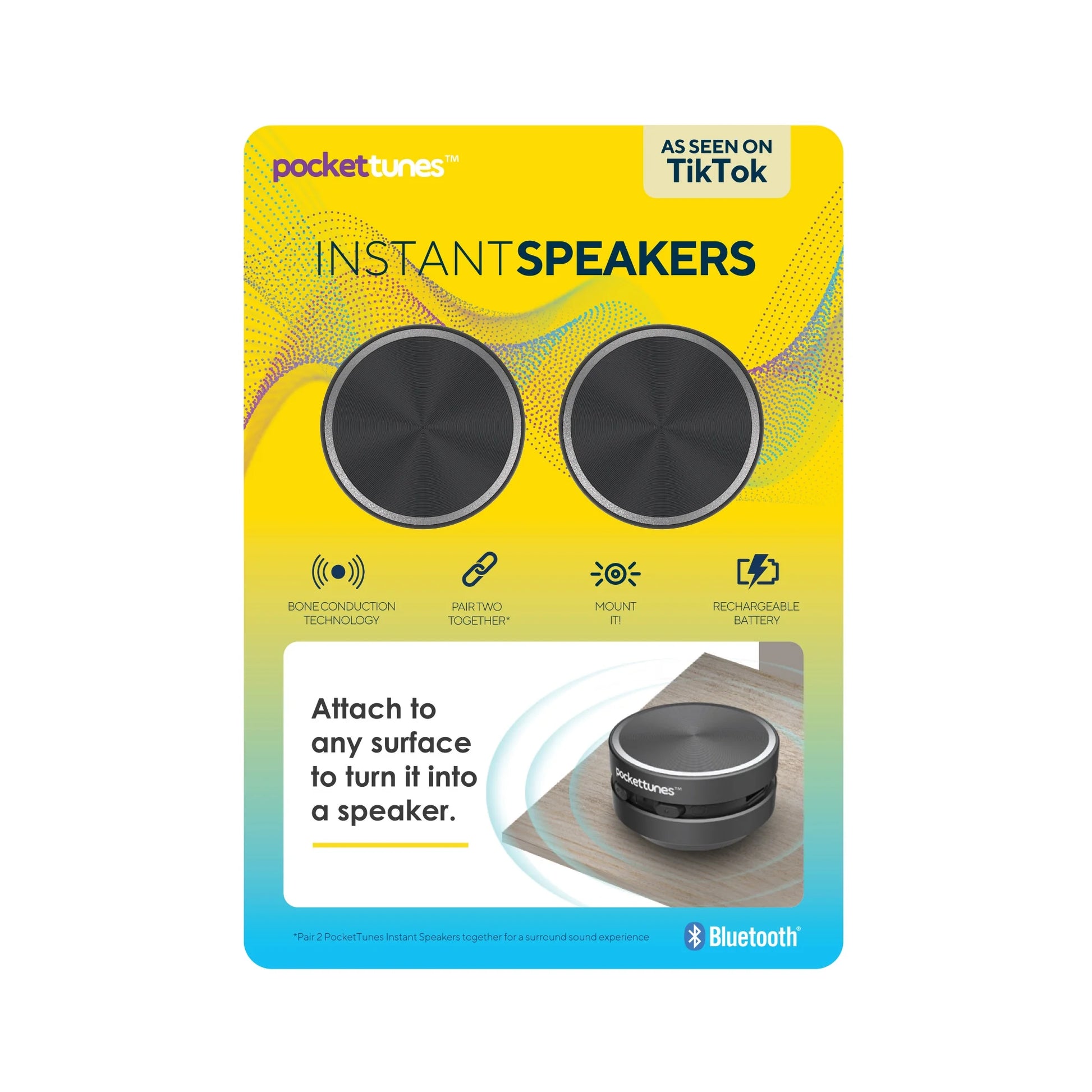 Bone Conduction Instant Mini Speakers with Bluetooth Wireless Technology, Pack of 2 (Black)